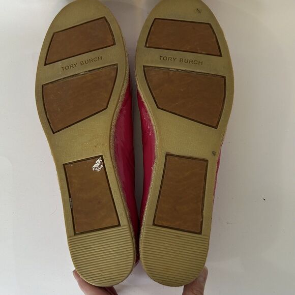 Tory Burch Reva Espadrille Ballet Flats Hot Pink Patent Leather Womens Size 10.5 - Picture 9 of 10